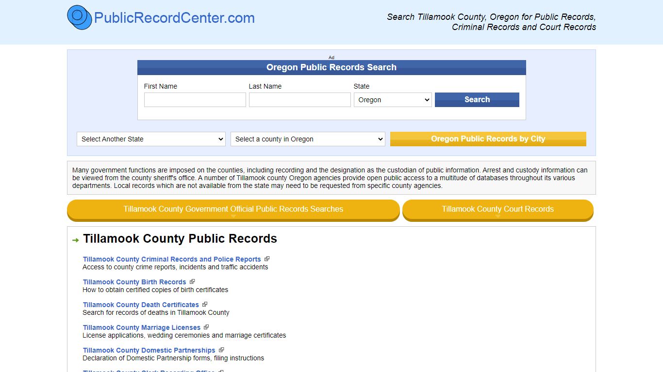 Tillamook County Oregon Free Public Records - Court ...