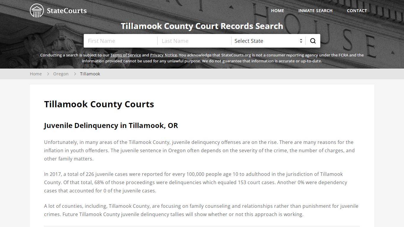 Tillamook County, OR Courts - Records & Cases - StateCourts